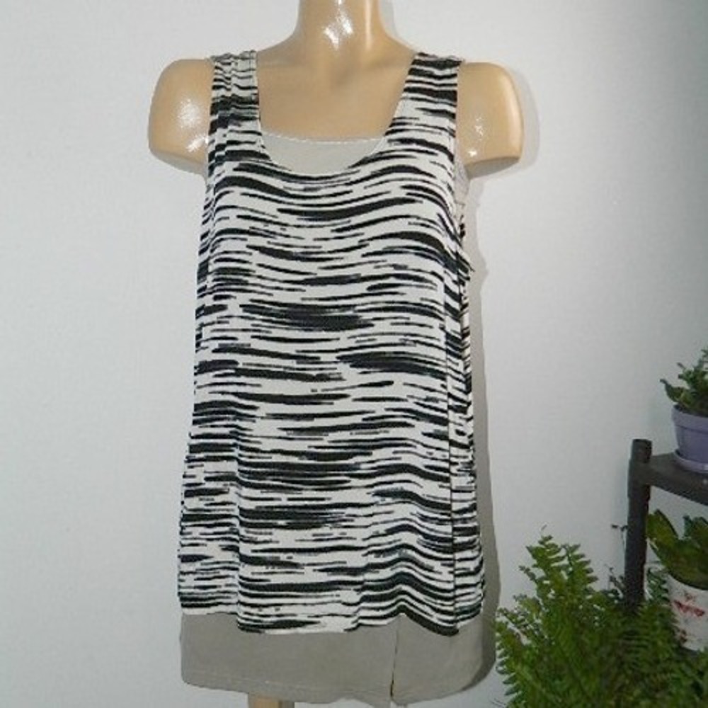 Chico's Travelers Tank Top Women Size 3 Black White Zebra Sparkle Sleeveless